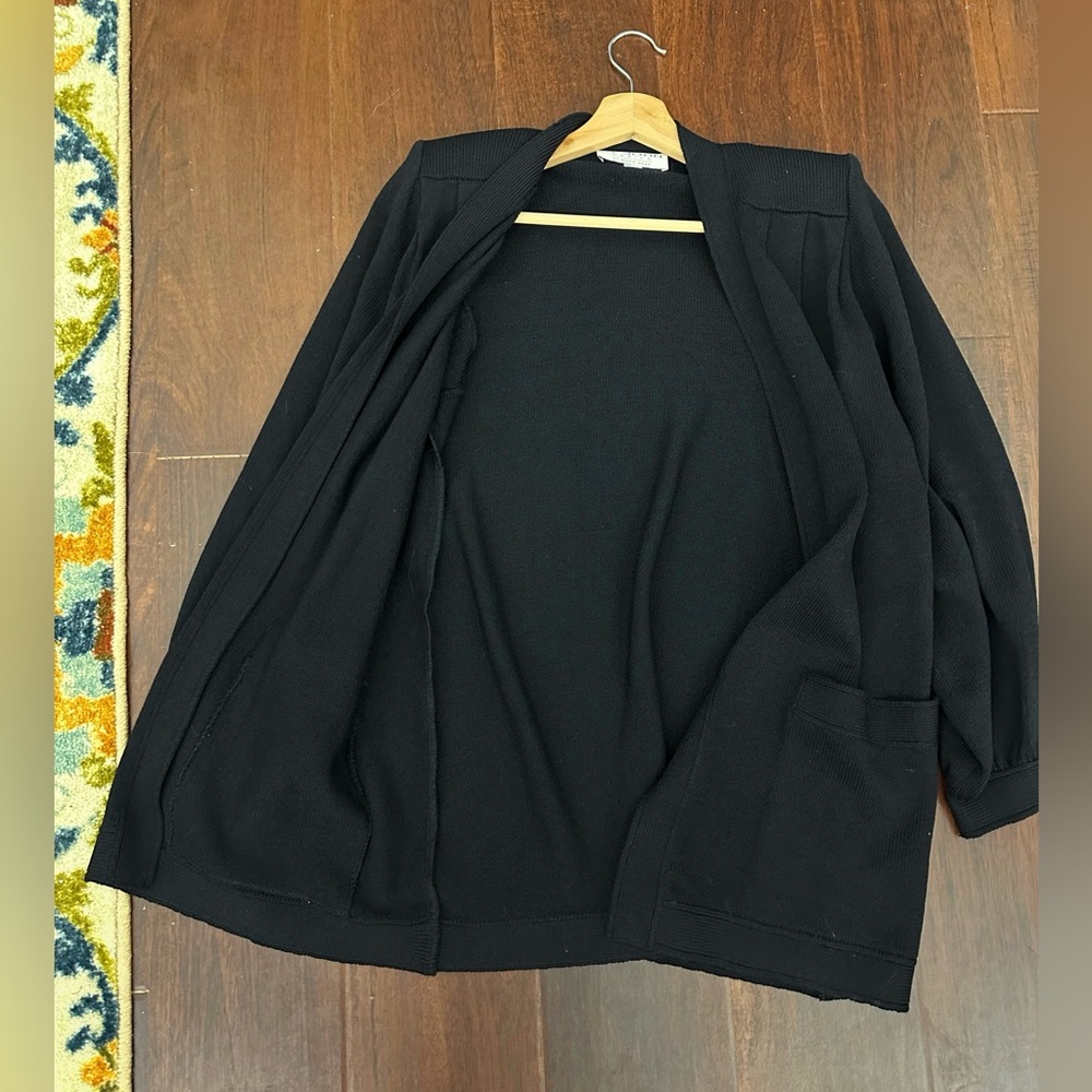 Vintage ST. JOHN Basics Santana Knit Open Front Long Cardigan in Black Sz S - Picture 13 of 16